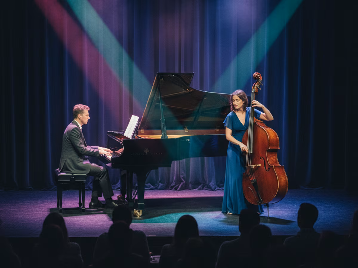 Jazz-duó élő zenekara a színpadon